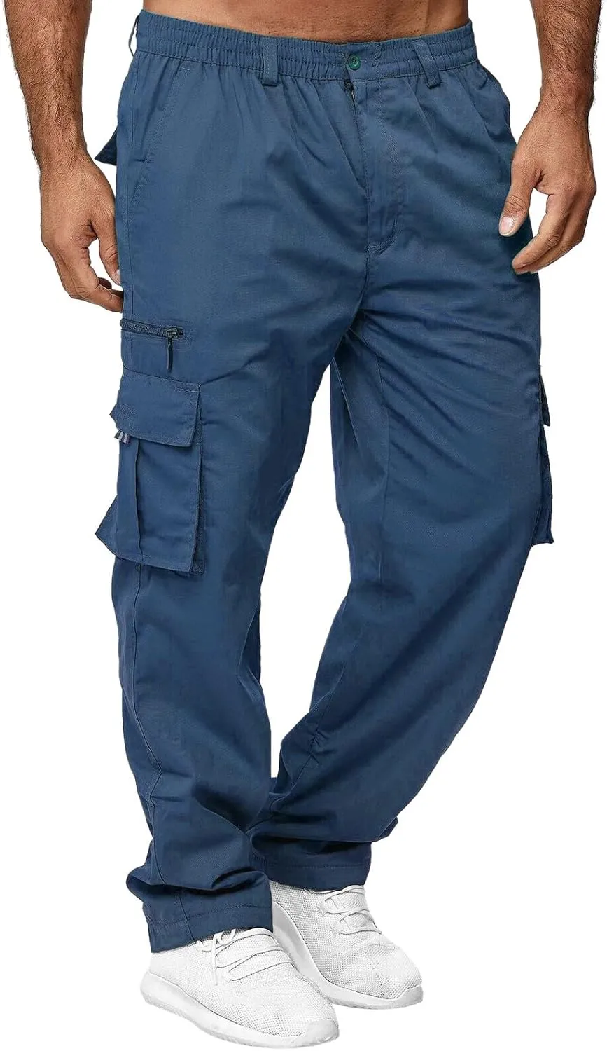 2023 Men Outdoor Cargo Pants Multi Pockets Lightweight Tactical Trousers Plus Size Classic Hiking Jogger Stylish Sweatpants