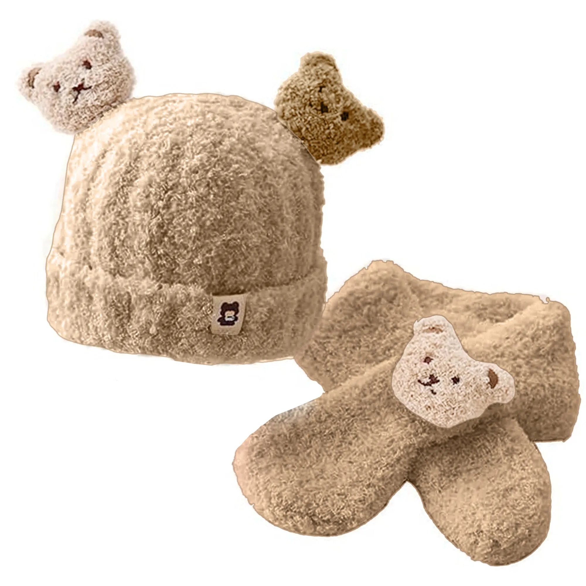 Babymoon Winter Bear Fleece Soft Baby Cap Hat with Scarf Boy’s Girls Kids Cap Hat Headwear | Brown | 0-3 Yr