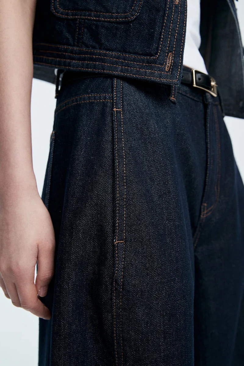 Baggy High-Waist Curved-Leg Cotton Twill Jeans
