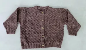 Brown Woolen Round Neck Long Sleeve Front Open Sweater