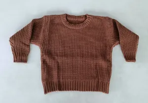 Brown Woolen Round Neck Long Sleeve Sweater