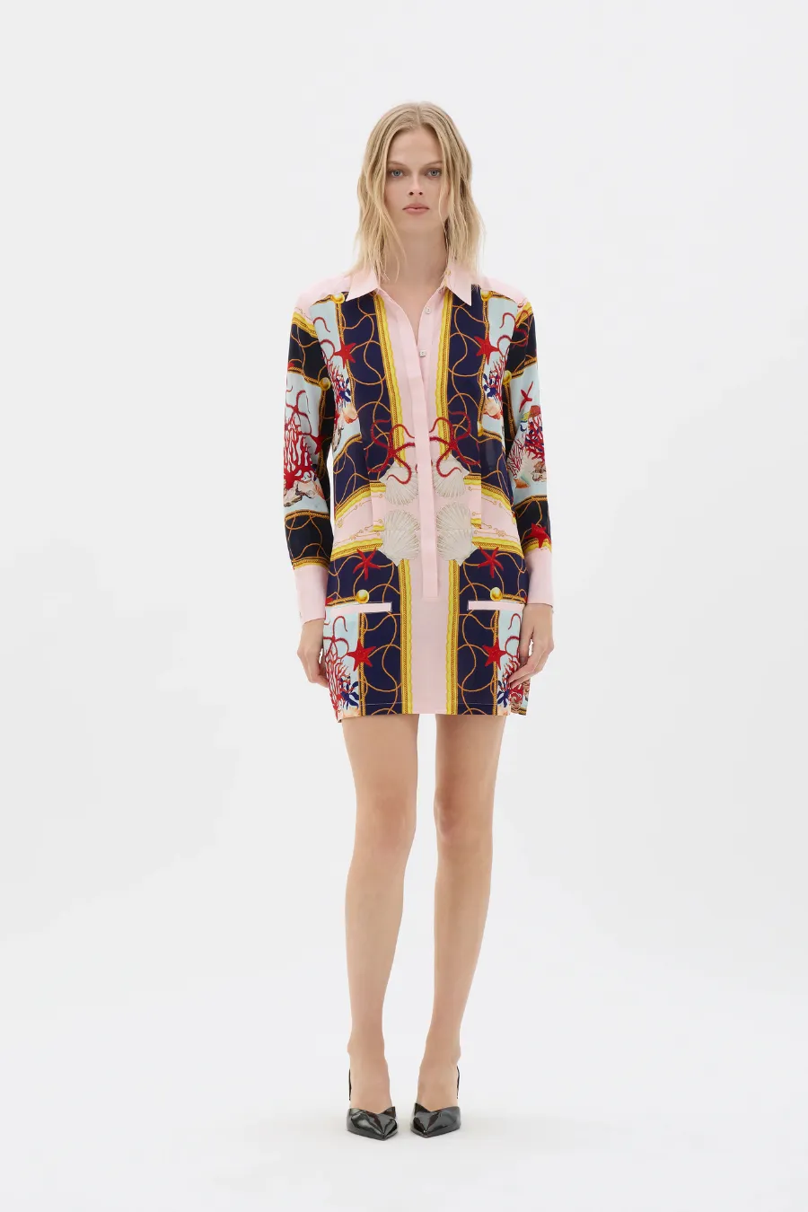 Coral Netting Relaxed Shirt Dress