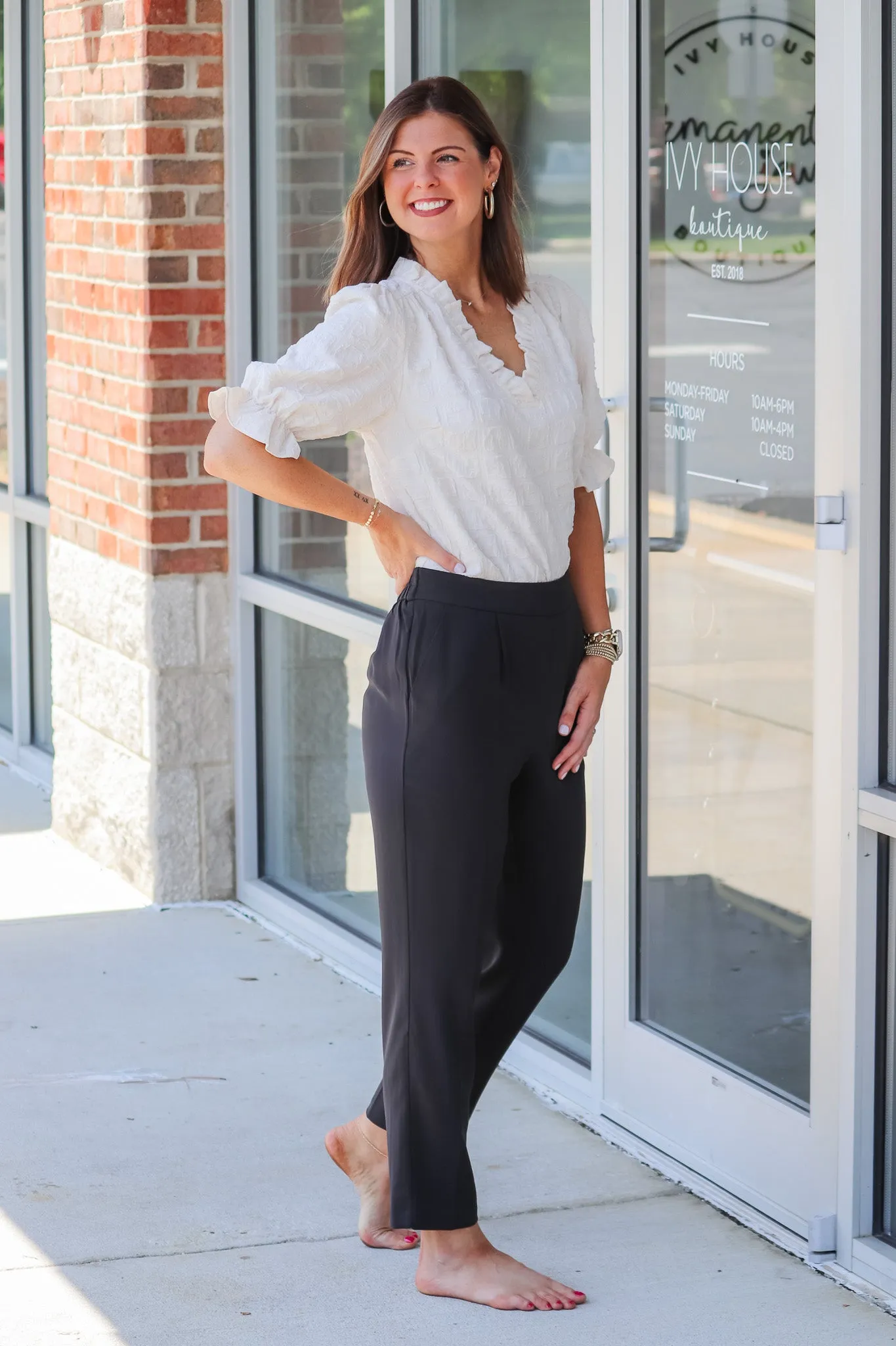 Elastic Waist Dress Pants - Black