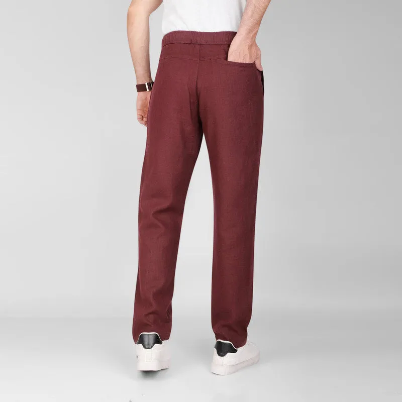 Lightweight Ramie Blend Trousers  -  BURGUNDY