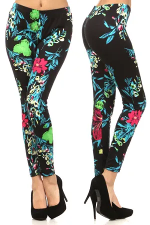 Neon Floral Print Leggings